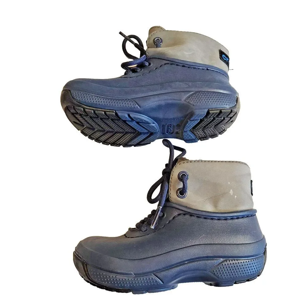 Crocs Blitzen Luxe Convertible Clog Boot Blue Gray Kids Size C 8/9 Faux Fur Line